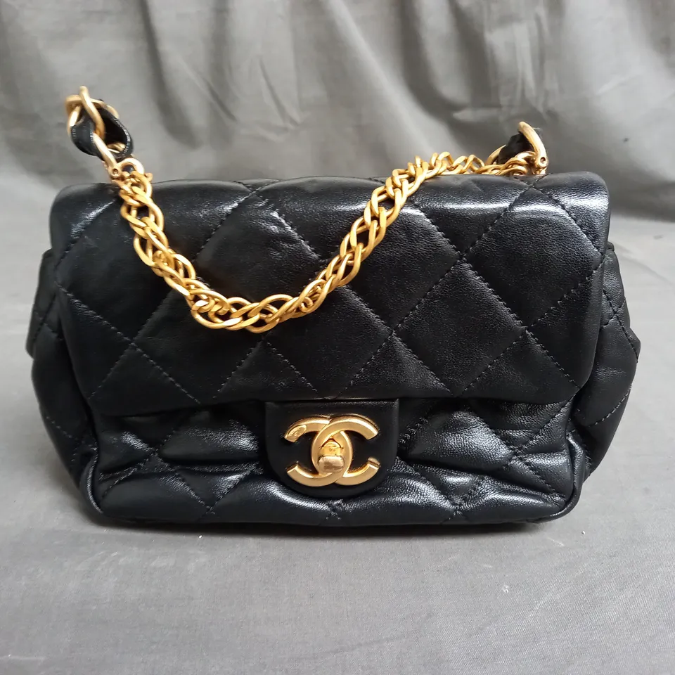 CHANEL BLACK PADDED OVER SHOULDER BAG 