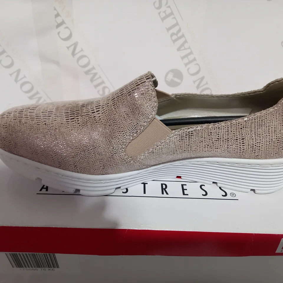 BOXED PAIR OF RIEKER ROSE GOLD WEDGE - SIZE 6