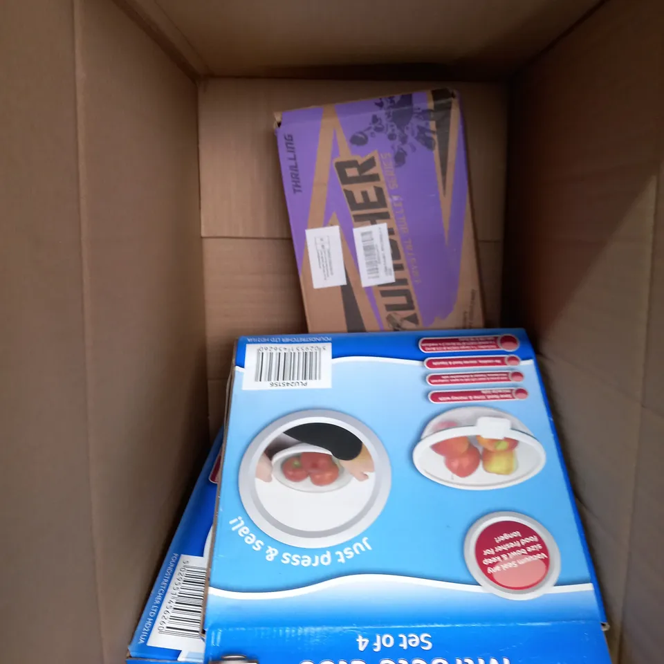 BOX OF APPROXIMATELY 10 ASSORTED HOUSEHOLD PRODUCTS TO INCLUDE SMART LIDZ, PLUG IN HEATER, MAGIC DRY FOAM ETC 