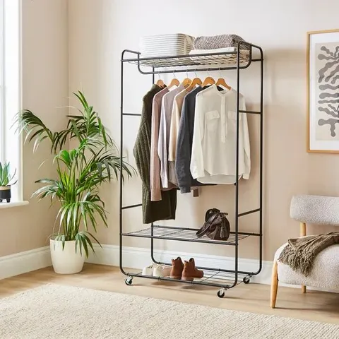 BOXED METAL CLOTHES RAIL WITH SHELVING (1 BOX)