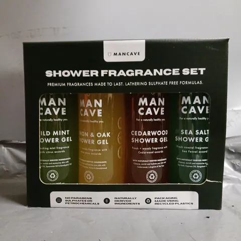 MANCAVE MEN'S ULTRA-PREMIUM SHOWER GEL FRAGRANCE GIFT SET, FEATURING 4 X 500ML NATURAL SULPHATE FREE SHOWER GELS: WILD MINT, LEMON & OAK, CEDARWOOD AND SEA SALT FRAGRANCES, VEGAN FRIENDLY