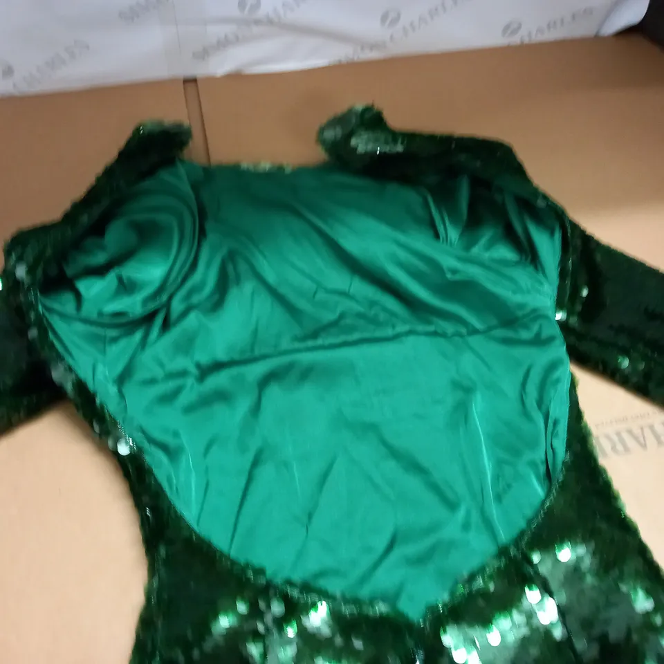 HOOUSE OF CB GREEN SEQUIN MAXI DRESS - S