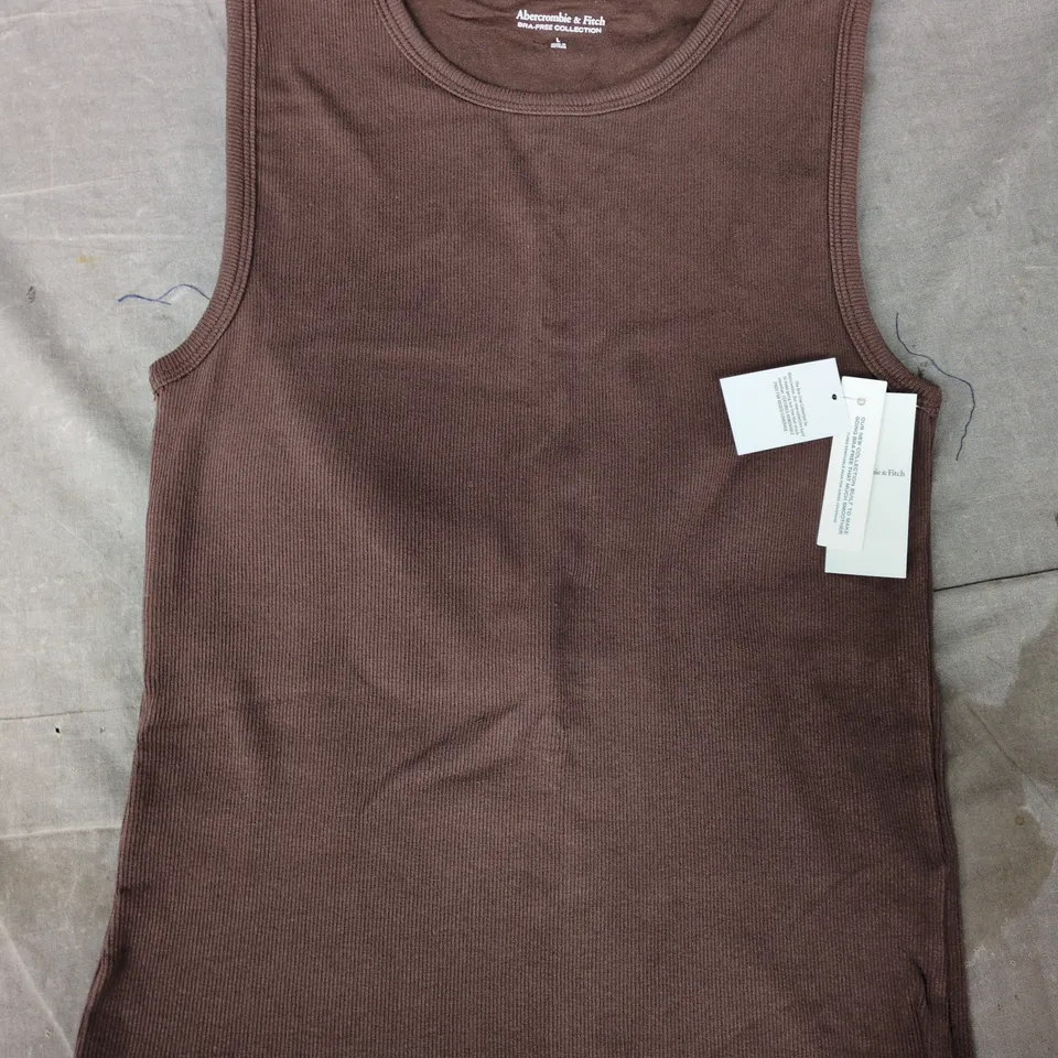 ABERCROMBIE & FITCH SLEEVELESS RIBBED TANK TOP IN BROWN SIZE LARGE