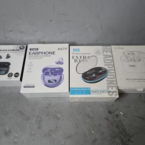 APPROXIMATELY 12 ASSORTED ITEMS TO INCLUDE - X55 WIRELESS EARBUDS , ORDTOP TRUE WIRELESS EARBUDS , TWS EARPHONE M79 ETC