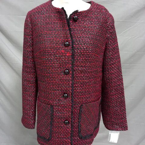 HELENE BERMAN TWEED JACKET IN RED/BLACK SIZE 10