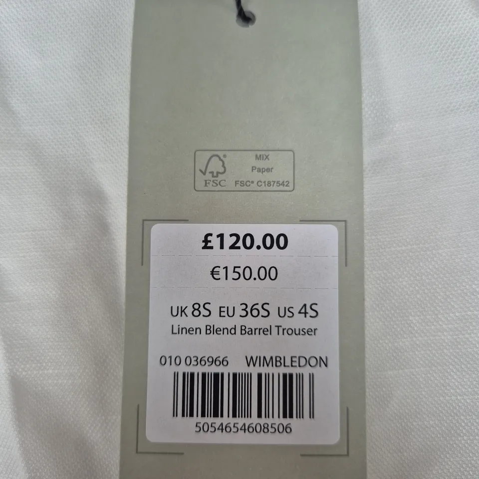 MINT VELVET LINEN BLEND BARREL TROUSERS – UK 8 (EU 36, US 4)