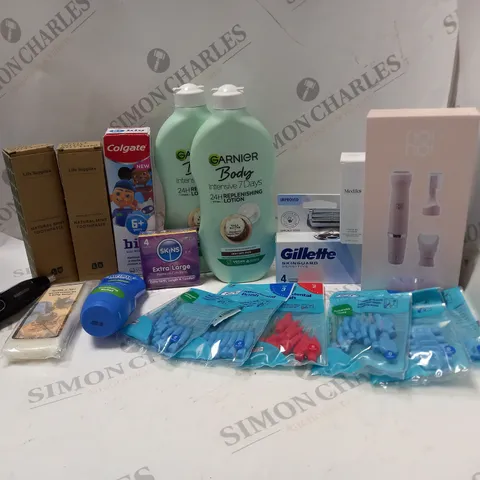 LOT OF BEAUTY PRODUCTS TO INCLUDE GARNIER LOTION, TOOTHPASTE, ETC