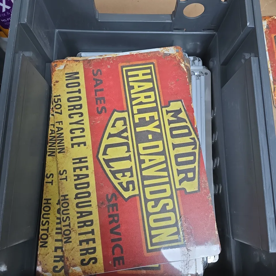 LARGE QUANTITY OF AND ASSORTMENT OF WALL MOUNTABLE SIGNS ETC 