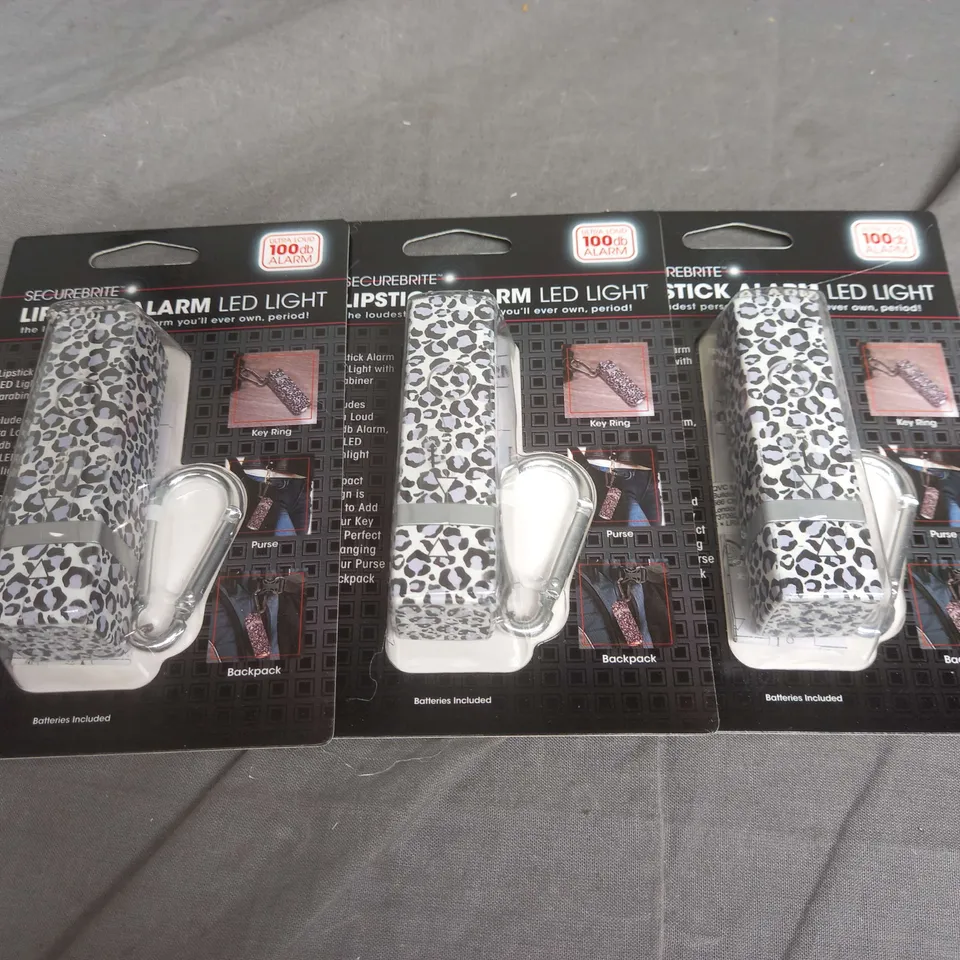 SECUREBRITE SET OF 3 LIPSTICK SAFETY ALARMS WITH FLASHLIGHT IN LEOPARD