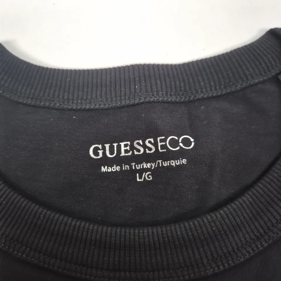 GUESS BLACK T-SHIRT WITH RHINESTONE SCRIPT LOGO – WOMEN’S, SIZE L