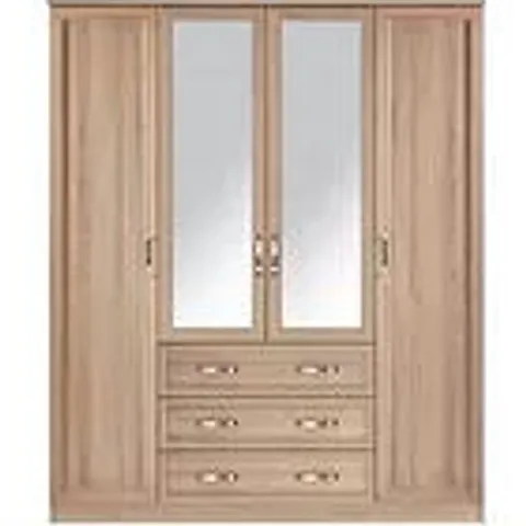 BOXED GRADE 1 CAMBERLEY 4-DOOR 3-DRAWER MIRRORED WARDROBE (2 BOXES)