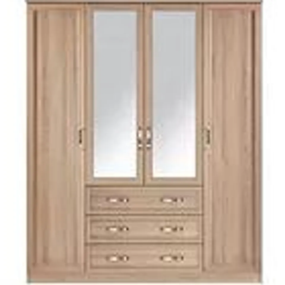 BOXED GRADE 1 CAMBERLEY 4-DOOR 3-DRAWER MIRRORED WARDROBE (2 BOXES) RRP £359