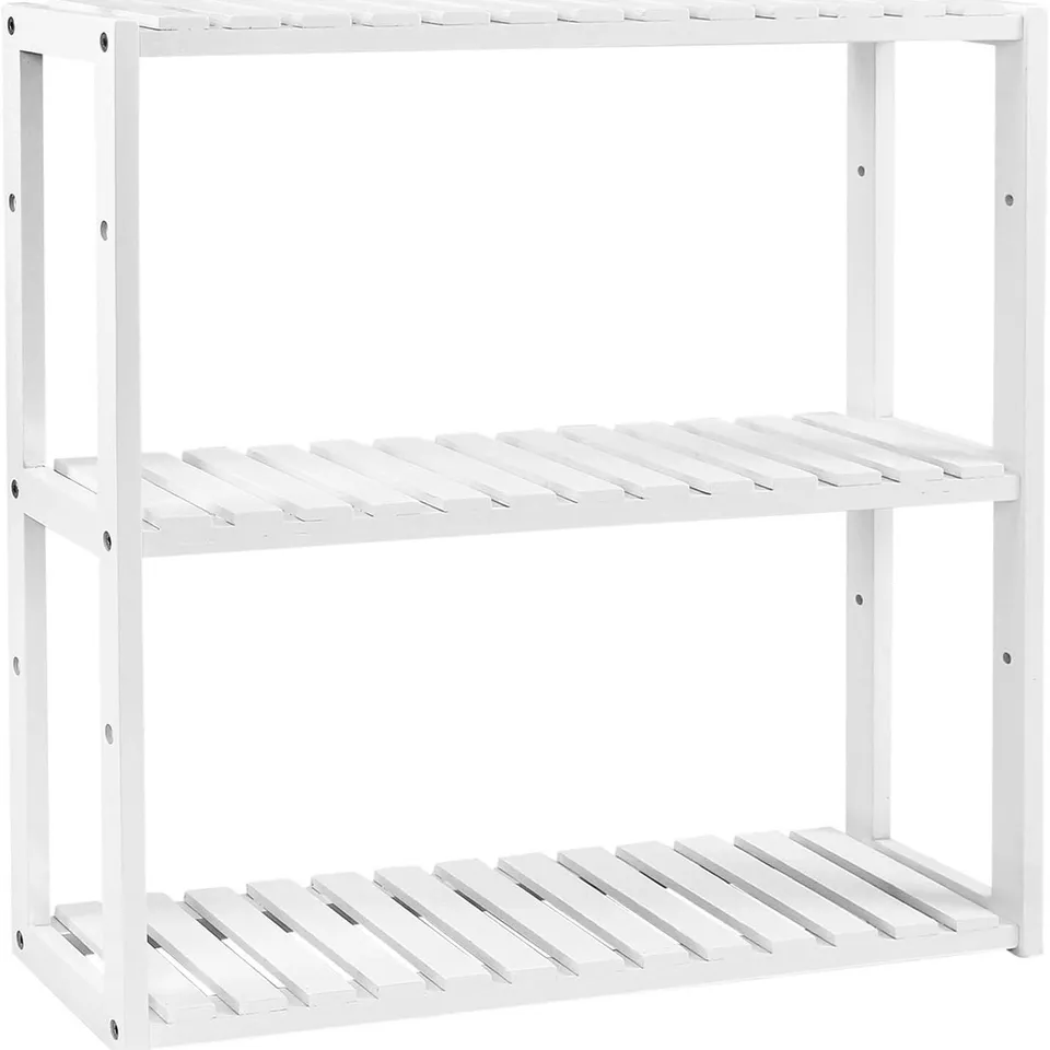 BOXED SONGMICS BCB13W BAMBOO SHELF, HEIGHT ADJUSTABLE, 3 TIER SHELF