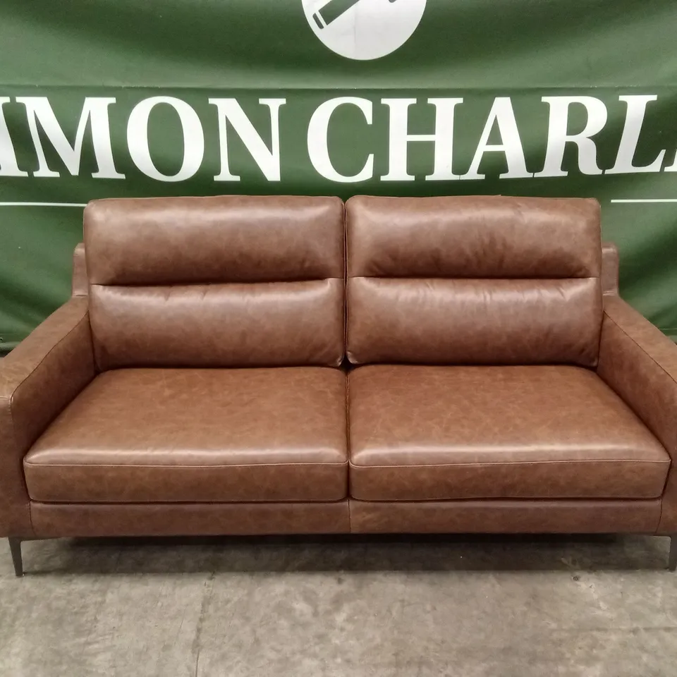 QUALITY DESIGNER ITALIAN MADE ALESSANDRO 3 SEATER LEATHER SOFA - BRANDY