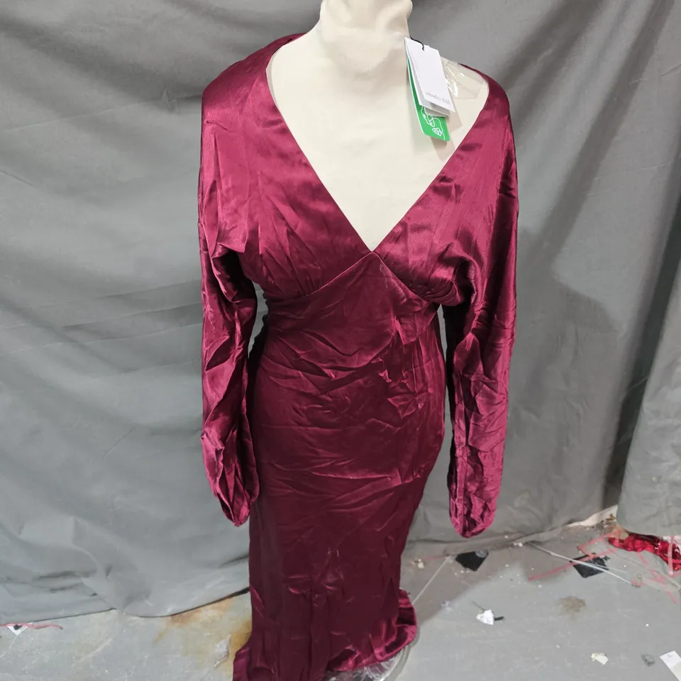 NOBODYS CHILD ALLURA MIDI DRESS PLAIN OCCASION BURGUNDY - UK 10
