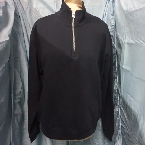 PULL&BEAR NAVY HALF‑ZIP SWEATSHIRT – RELAXED FIT, UK S (EUR S)