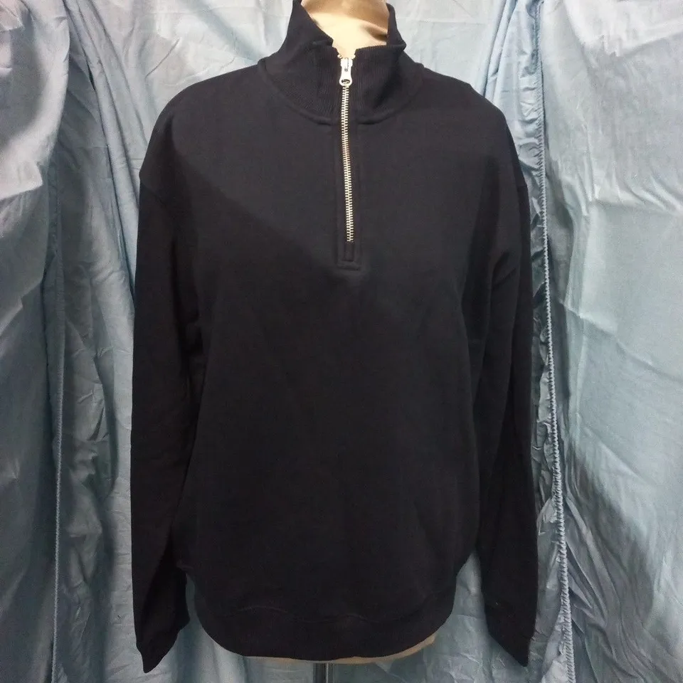 PULL&BEAR NAVY HALF‑ZIP SWEATSHIRT – RELAXED FIT, UK S (EUR S)