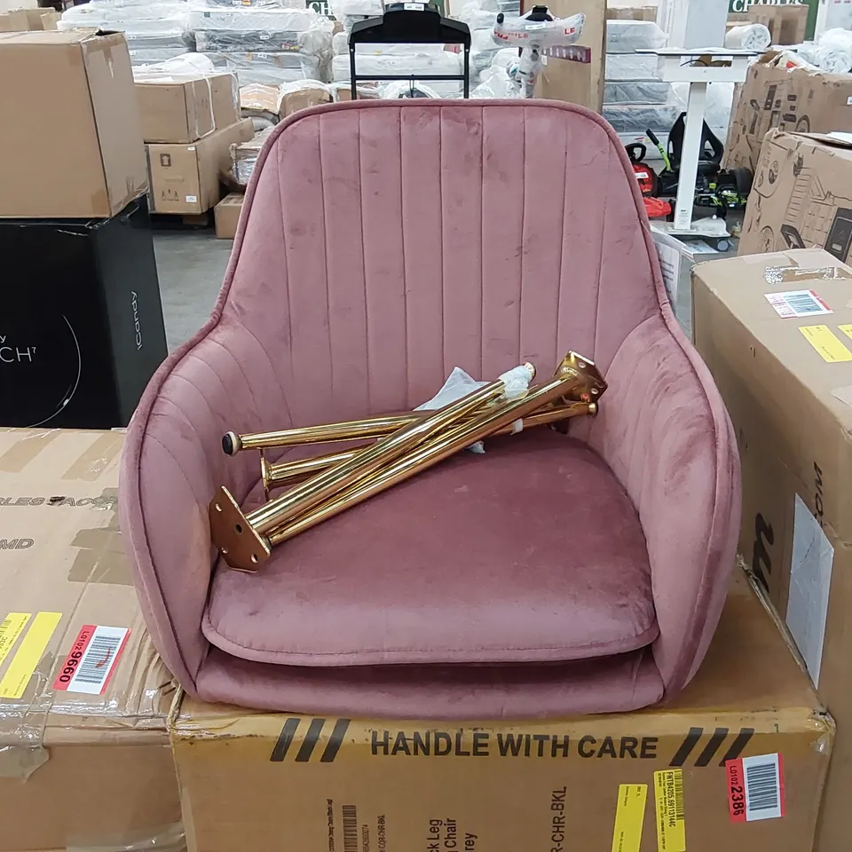 BOXED SET OF 2 LARA PINK VELVET DINING CHAIRS (1 BOX)