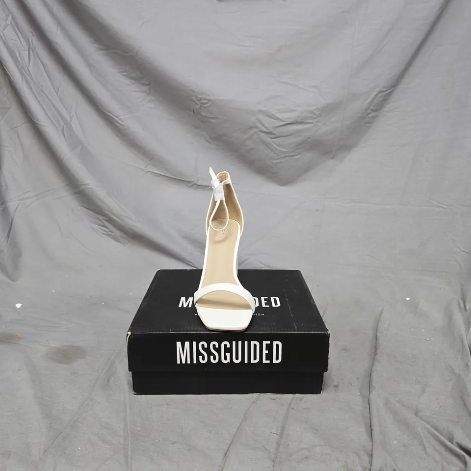 MISSGUIDED WHITE BLOCK HEEL SANDALS – ANKLE STRAP WOMAN'S SIZE 4