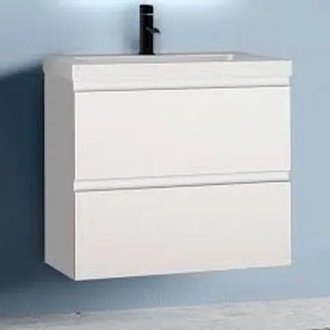 BOXED 600MM MODERN WHITE BATHROOM VANITY UNIT WITH 2 SOFT-CLOSE DRAWERS (1 BOX)