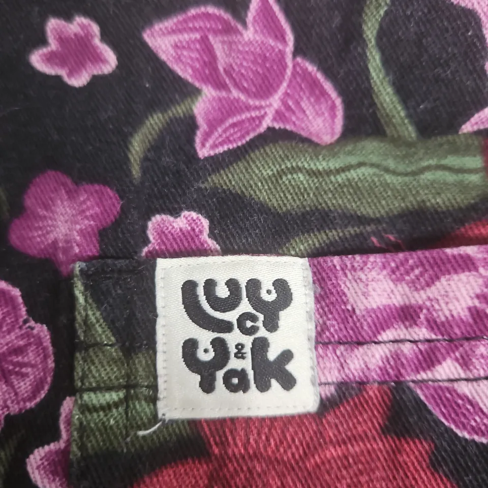 LUCY & YAK FLORAL PRINT SHORT-SLEEVE DRESS WITH FRONT ZIP – PURPLE & PINK SIZE 26