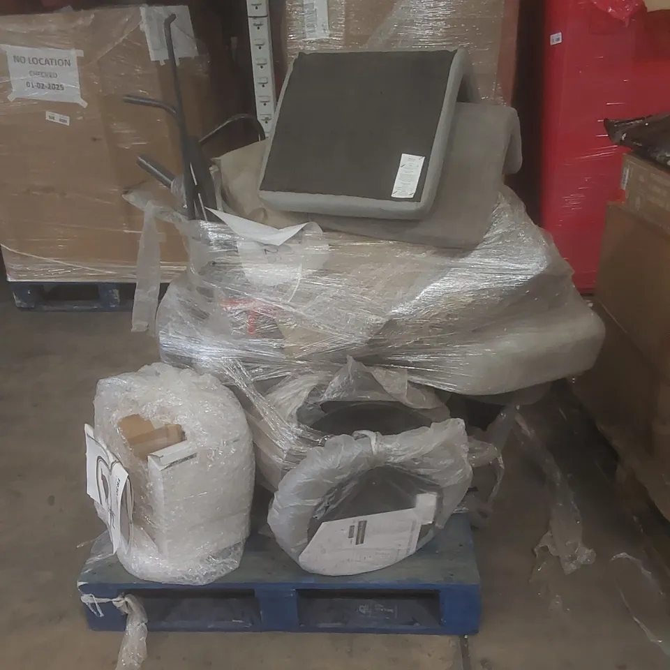 PALLET OF ASSORTED HOUSEHOLD GOODS AND INCOMPLETE FURNITURE/CHAIR PARTS 