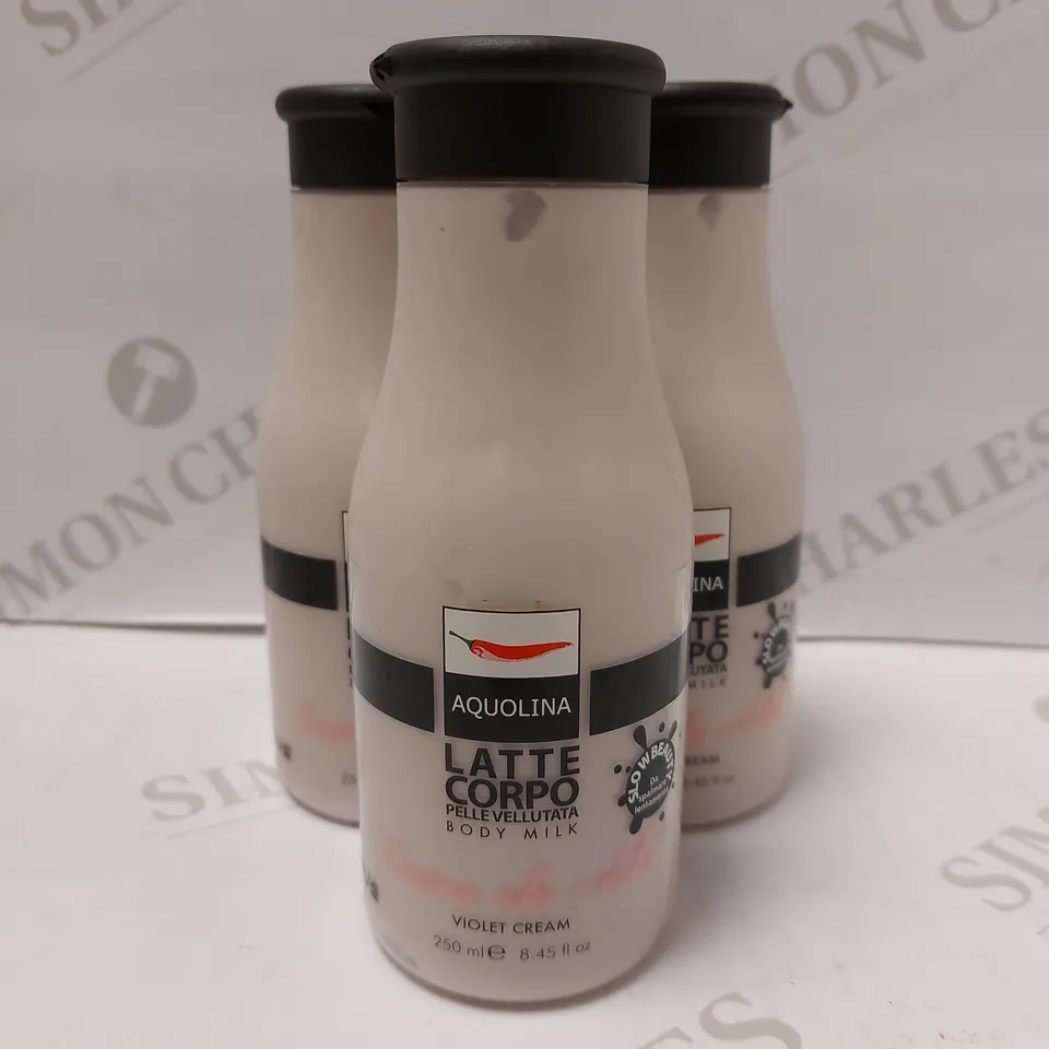 LOT OF APPROX 11 X 250ML AQUOLINA VIOLET CREAM BODY MILK