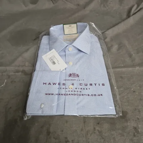 HAWES & CURTIS SLIM FIT NON-IRON SEMI CUTAWAY COLLAR DOUBLE CUFF SHIRT IN NAVY & BLUE CHECK SIZE 15.5/34