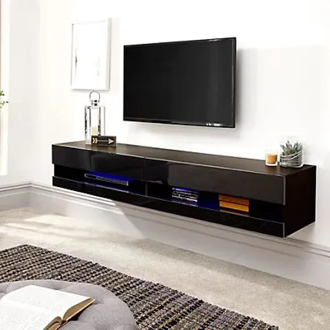 BOXED GFW GALICIA 180CM WALL TV UNIT WITH LED BLACK