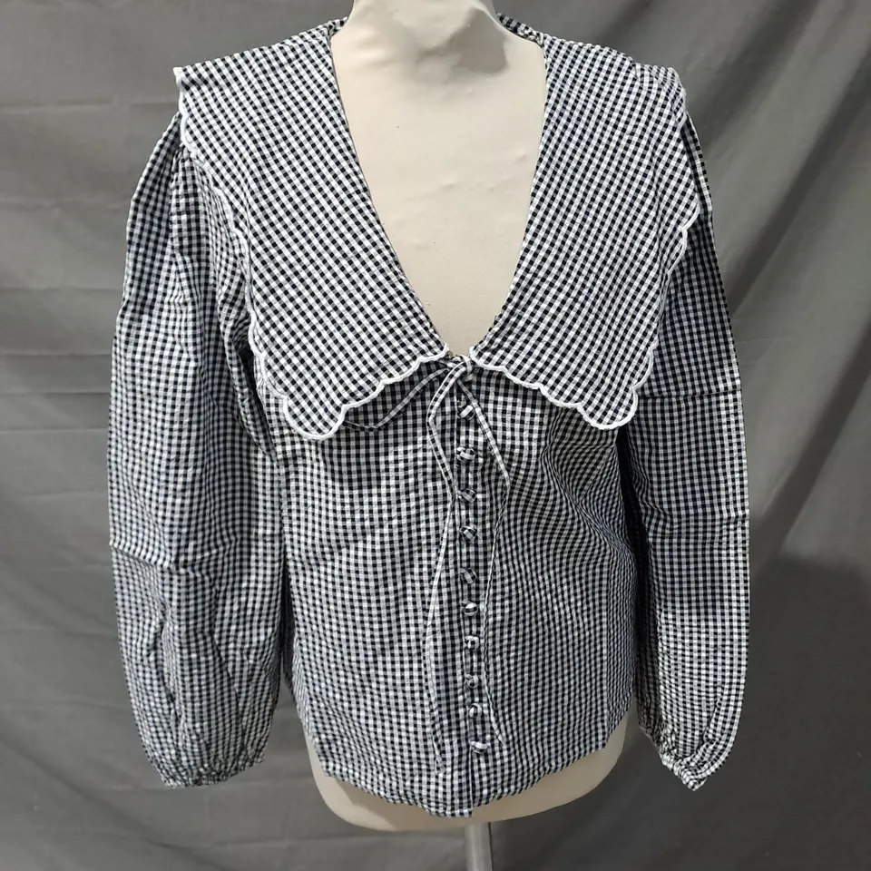 NOBODY'S CHILD BIRDIE BLOUSE IN BLACK CHECK SIZE 10