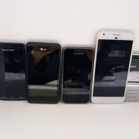 FIVE ASSORTED MOBILE PHONES TO INCLUDE; NOKIA C3-01, GOOGLE G-2PW2100, SAMSUNG I9000, LG 3D STEREOSCOPIC, SONY XPERIA