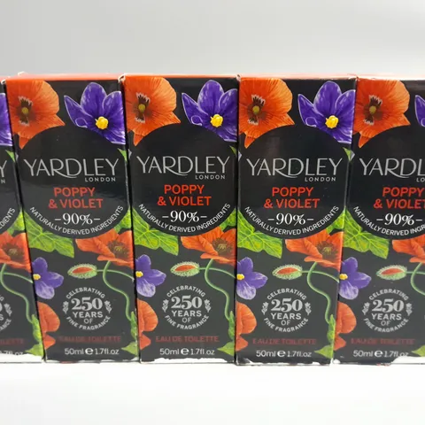 LOT OF 6 YARDLEY POPPY & VIOLET 50ML EAU DE TOILETTE
