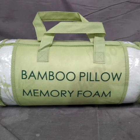 BAMBOO PILLOW MEMORY FOAM – CYLINDRICAL TRAVEL PILLOW IN GREEN BAG