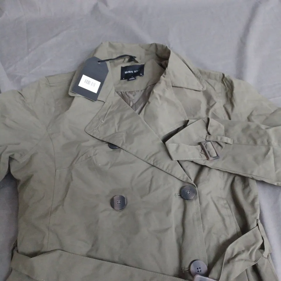 BRAVE SOUL BELTED BUTTON THROUGH COAT IN LIGHT KHAKI - 10