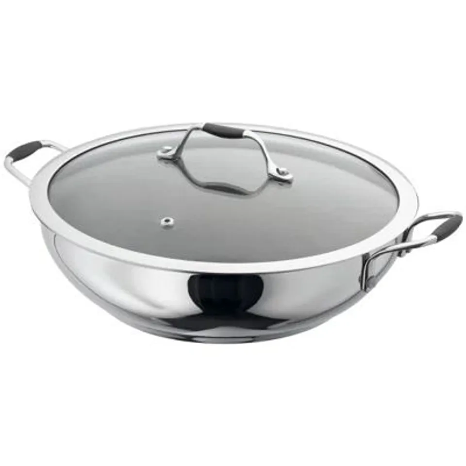 BOXED STELLAR JAMES MARTIN STAINLESS STEEL NON-STICK 32CM WOK WITH LID  (1 BOX)