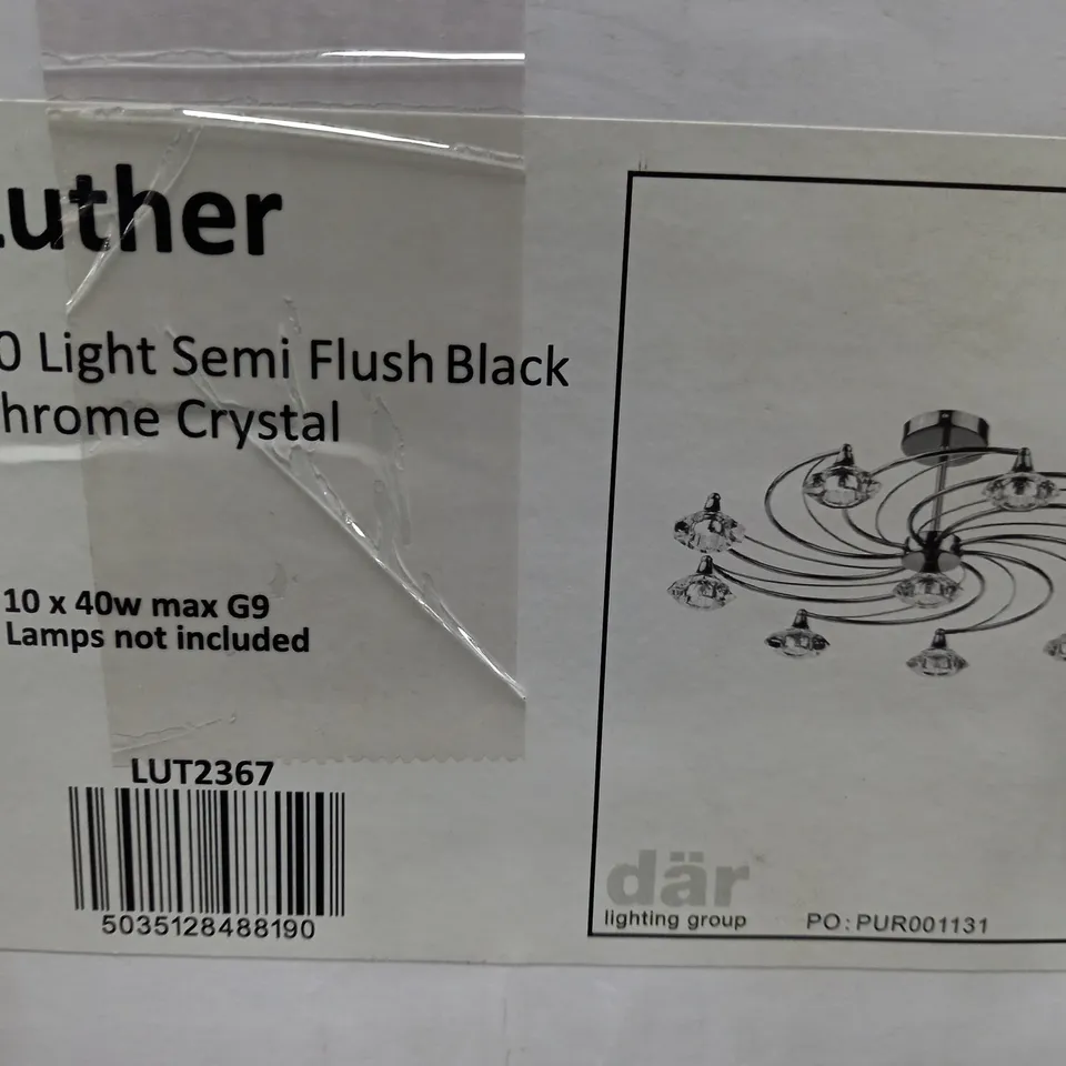 LUTHER 10 LIGHT SEMI FLUSH BLACK CHROME CRYSTAL