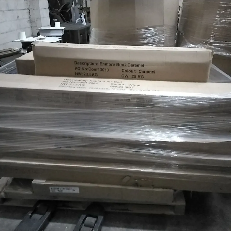 PALLET OF HOUSEHOLD FURNITURE SUCH AS,CORNER SOFA,BUNK BED,OTTOMAN BED