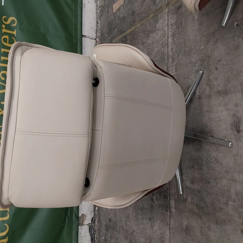 QUALITY BRITISH DESIGNER G PLAN LUND MANUAL RECLINING CHAIR & FOOTSTOOL CAMBRIDGE STONE LEATHER 