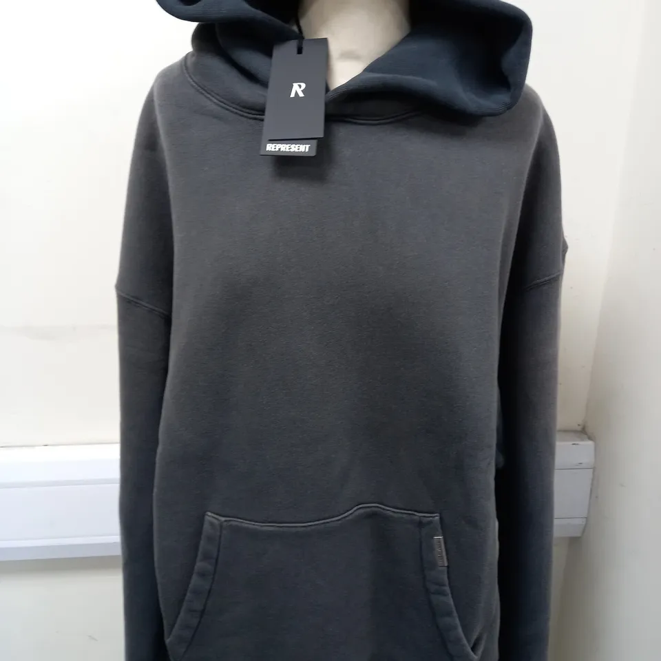 REPRESENT HEAVYWEIGHT INITIAL HOODIE IN STAINED BLACK - L