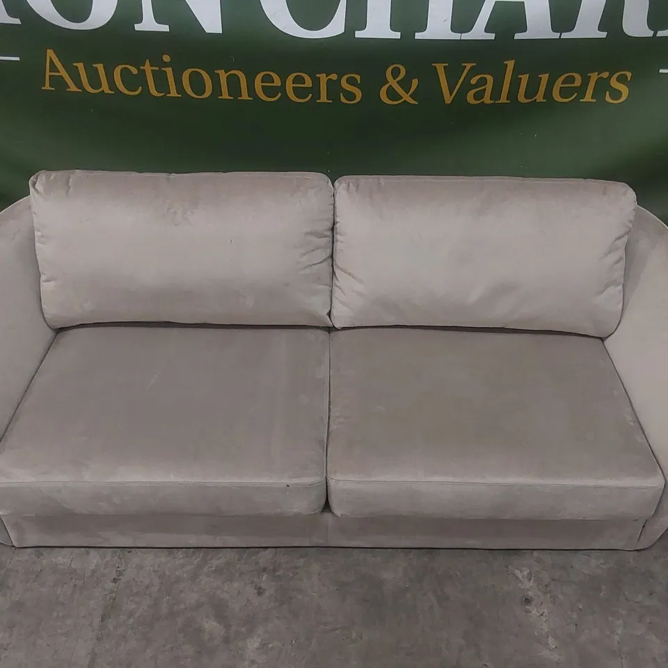 QUALITY DESIGNER 3 SEATER VELVET UPHOLSTERED CREAM SOFA