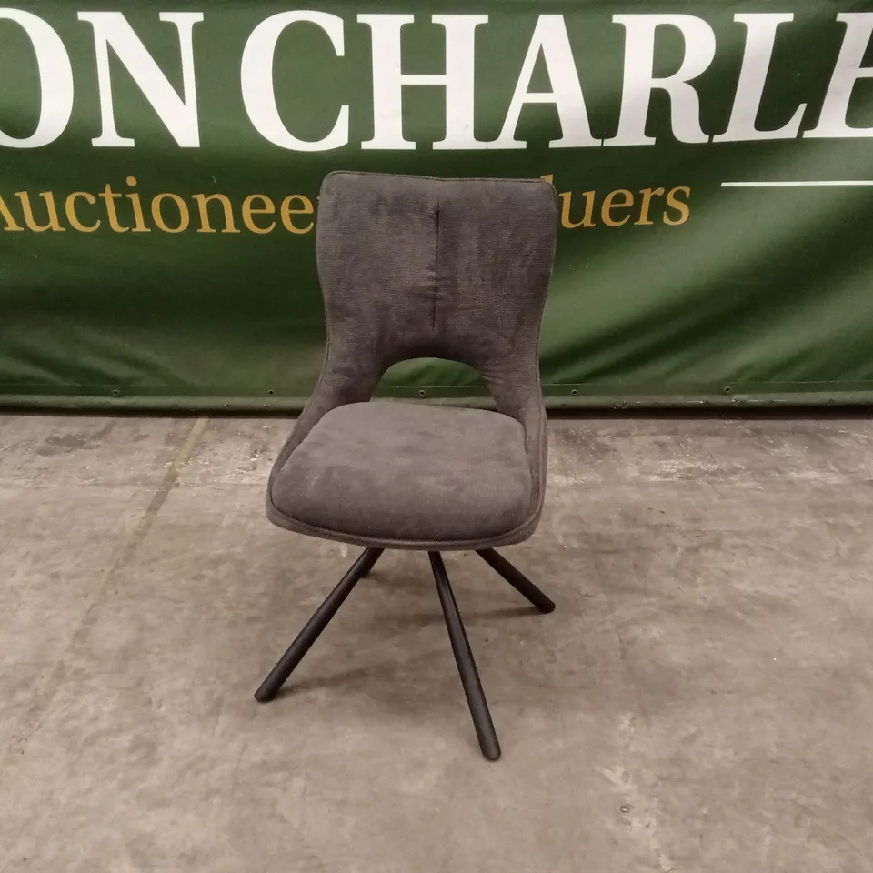 DESIGNER DARK GREY FABRIC SWIVEL DINING CHAIR