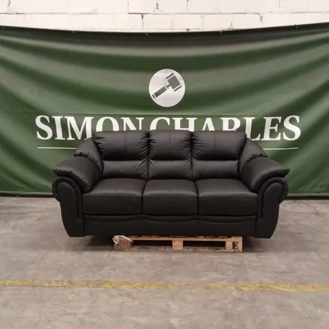 NAPLES ITALIAN LEATHER 3 SEATER SOFA - BLACK