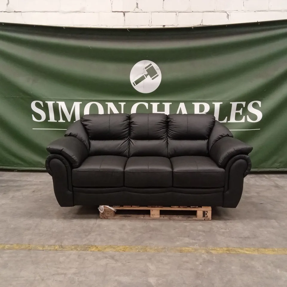 NAPLES ITALIAN LEATHER 3 SEATER SOFA - BLACK RRP £1149