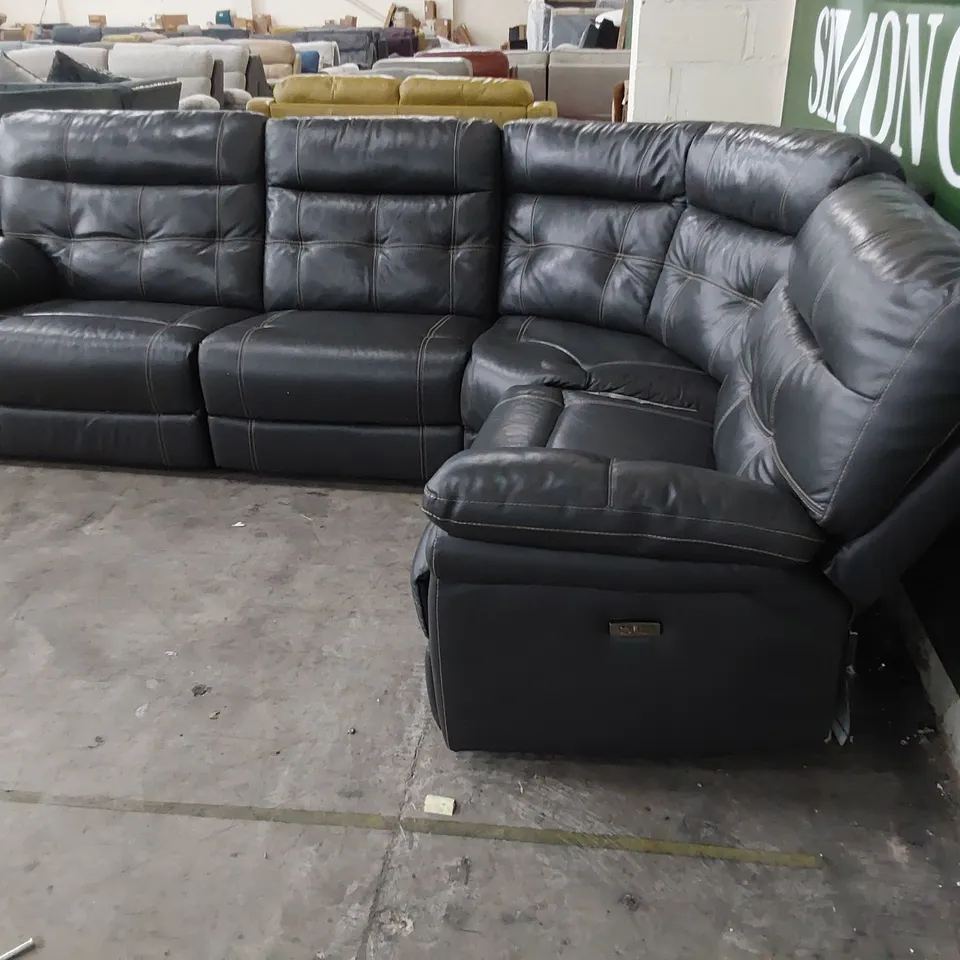 DESIGNER POWER RECLINING CORNER GROUP BROWN LEATHER WITH CONTRASTING STITCHING 
