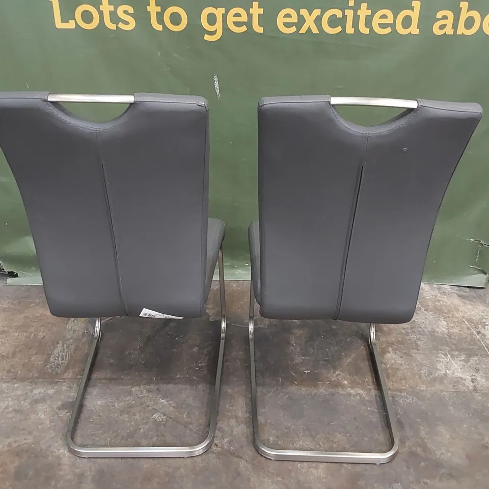 SET OF 2X DESIGNER GREY FAUX LEATHER DINING CHAIRS (2 ITEMS)