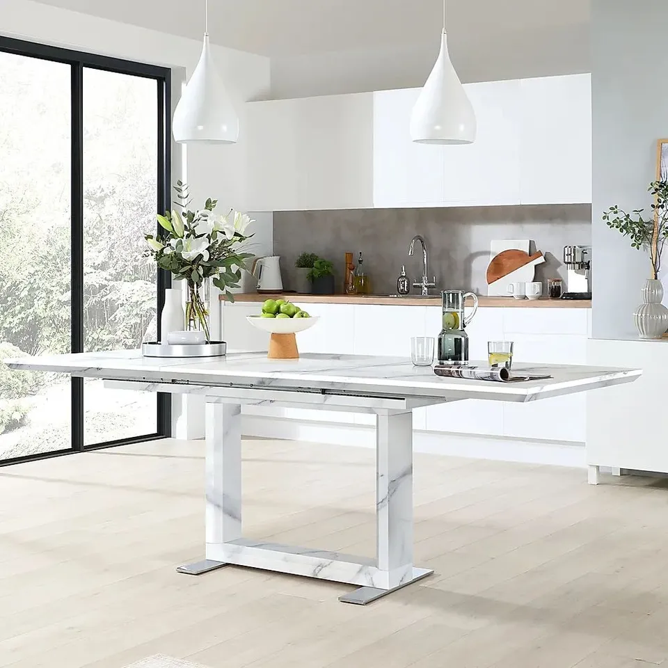 BOXED TOKYO WHITE MARBLE 160-220CM EXTENDING DINING TABLE(3 BOXES)