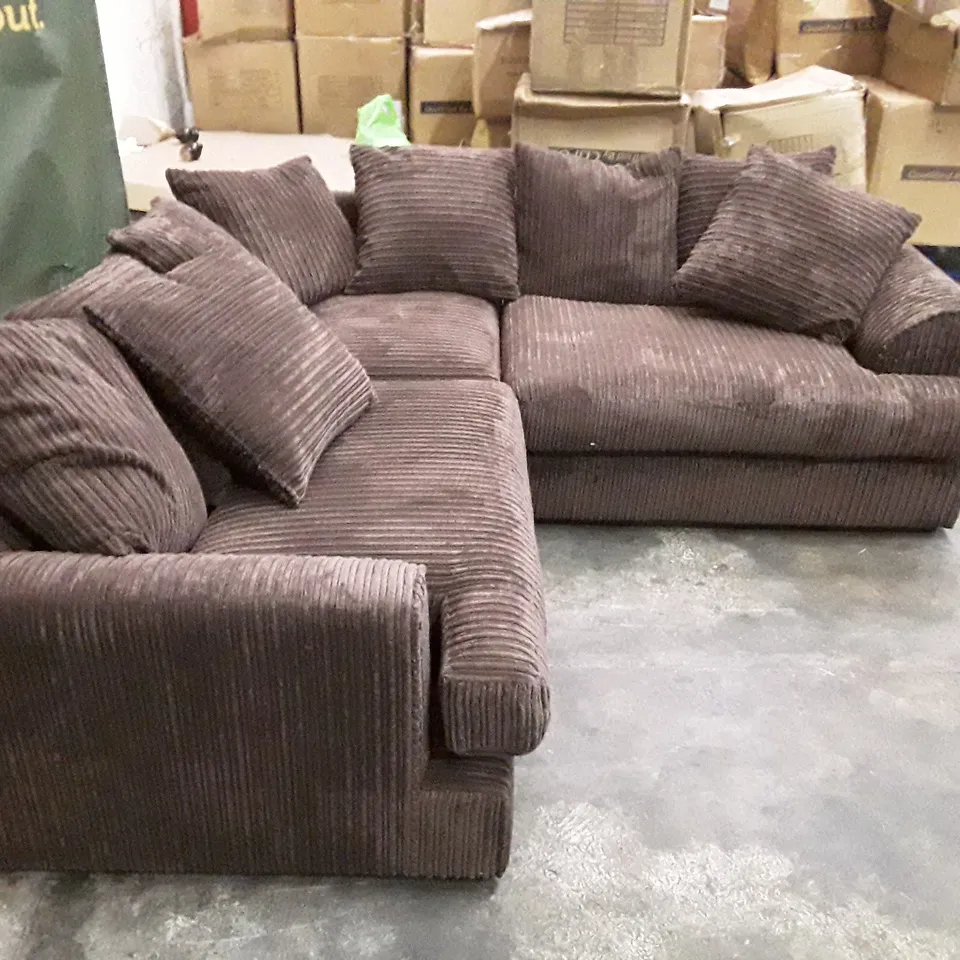 QUALITY DESIGNER L-SHAPED SOFA - BROWN CORDUROY FABRIC 