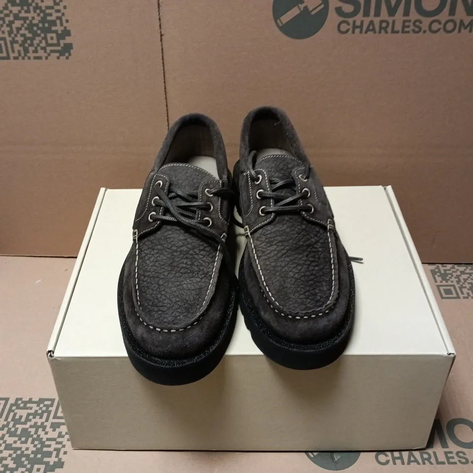 BOXED PAIR OF ALL SAINTS SKIFF SUEDE SHOES IN WARM GREY - UK 8