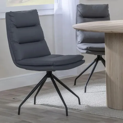BOXED SET OF 2 DIEGO DINING CHAIRS - SWIVEL - GREY LEATHER - BLACK LEGS