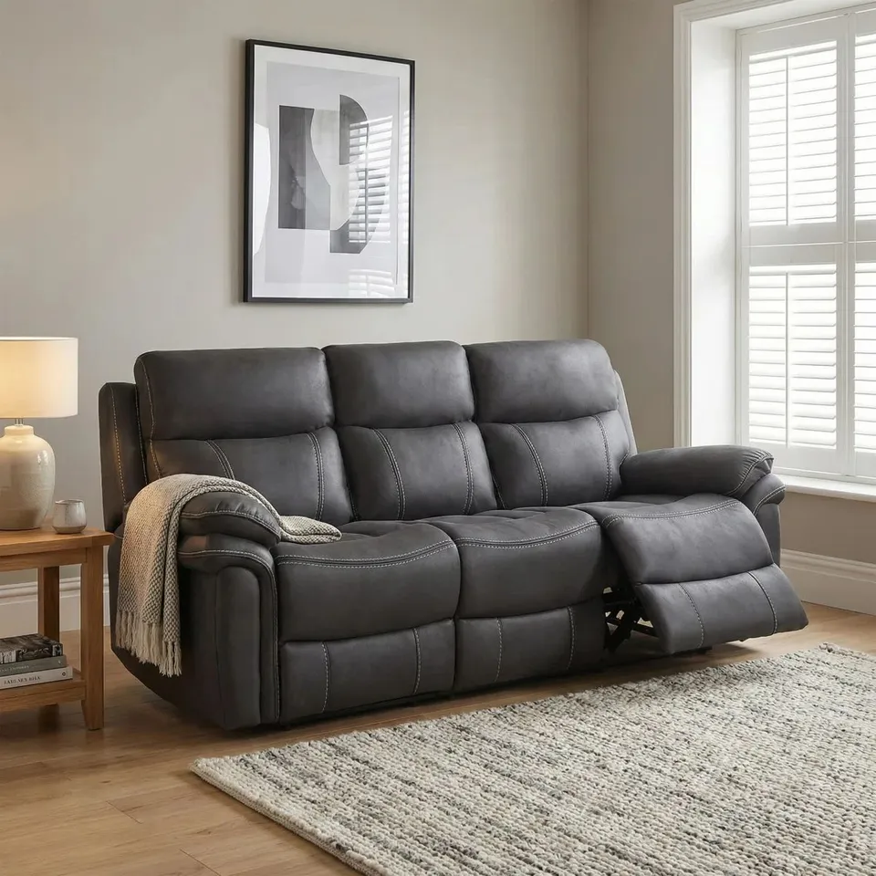 BOXED ADALYNN PERMIAN 3 SEATER RECLINING SOFA - CHARCOAL GREY